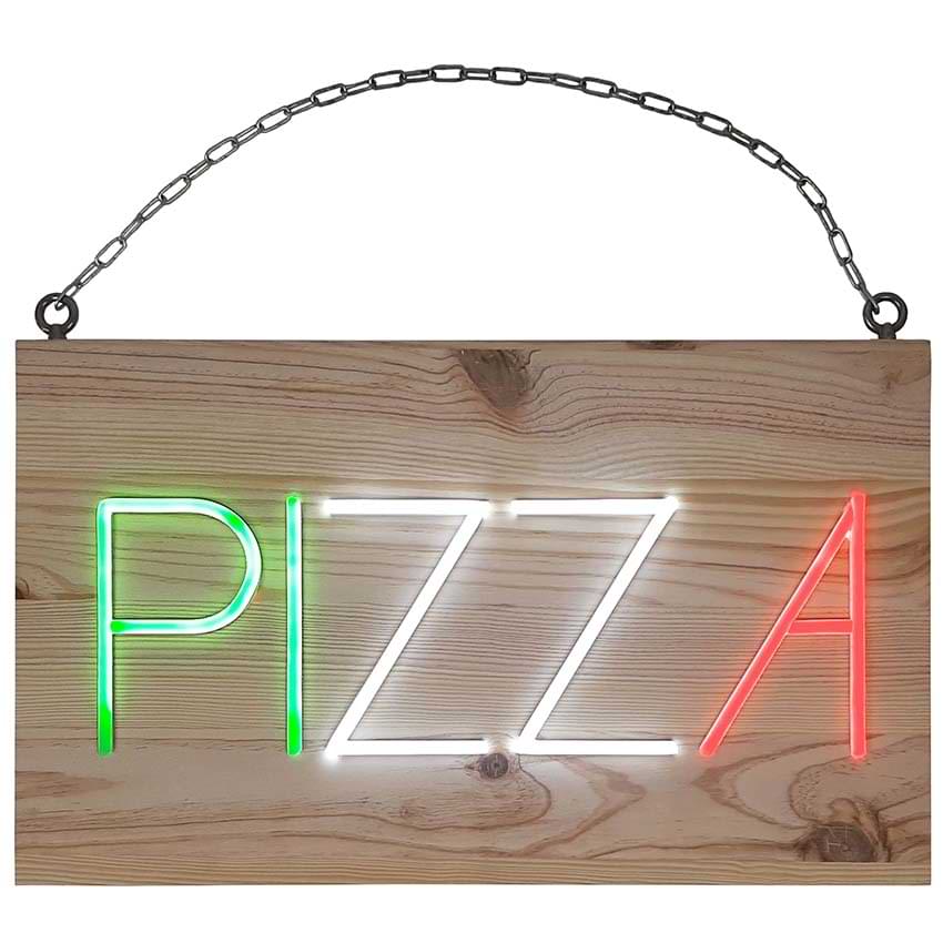 Enseigne lumineuse bois Led - Pizza