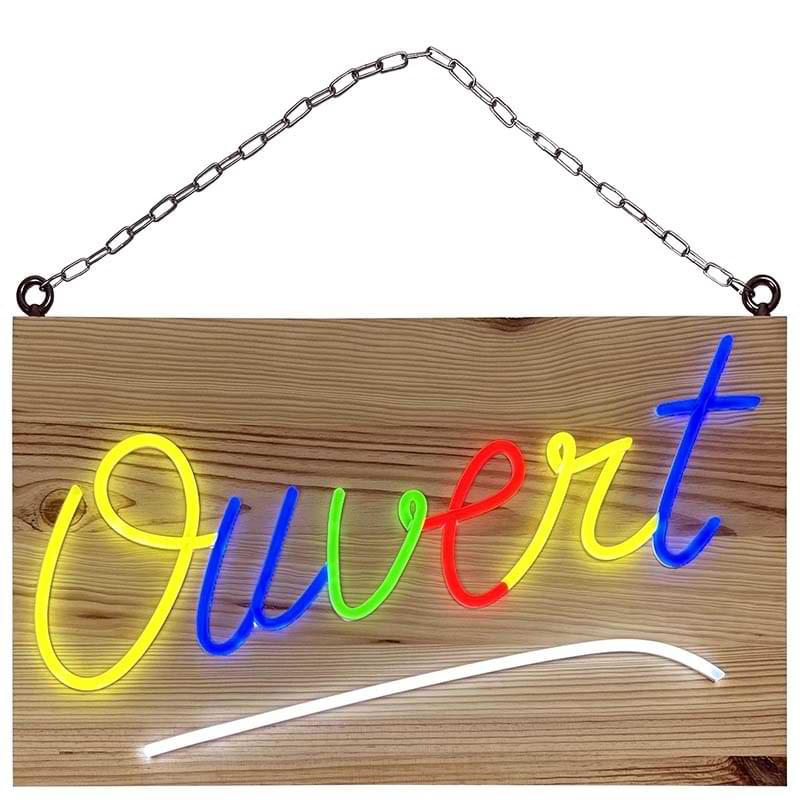 Enseigne lumineuse bois Led - Ouvert