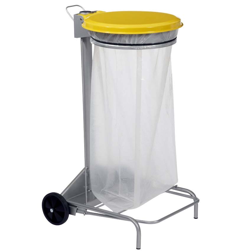 Collecteur mobile à pédale 110L - Gris métal - Couvercle Jaune