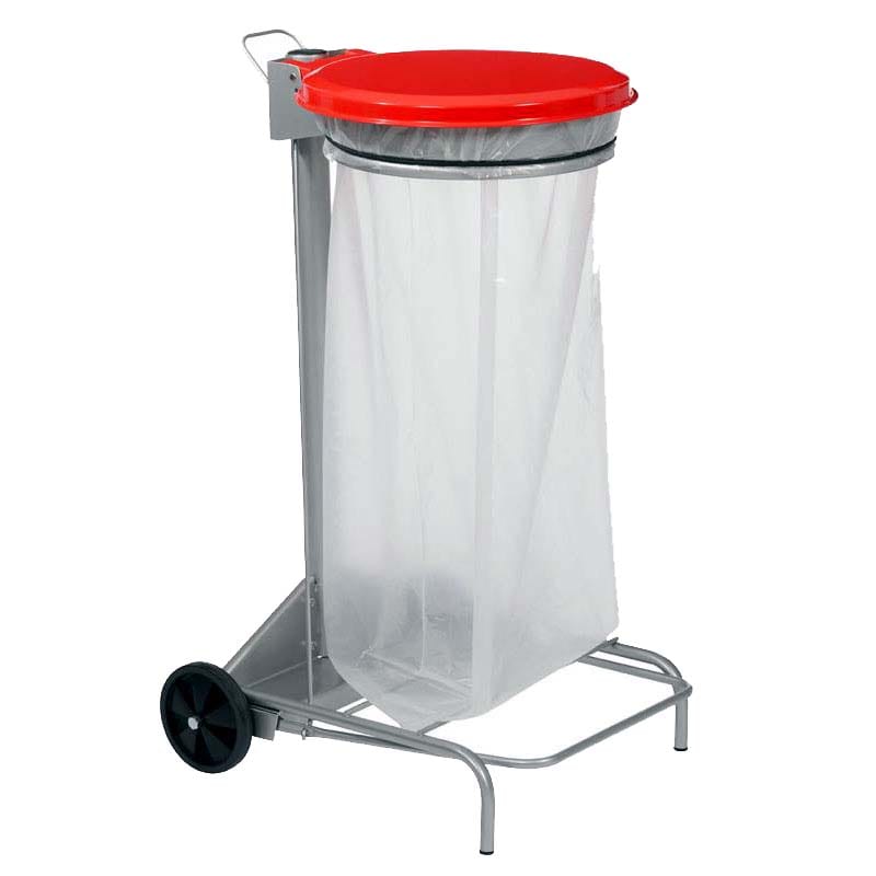 Collecteur mobile à pédale 110L - Gris métal - Couvercle Rouge