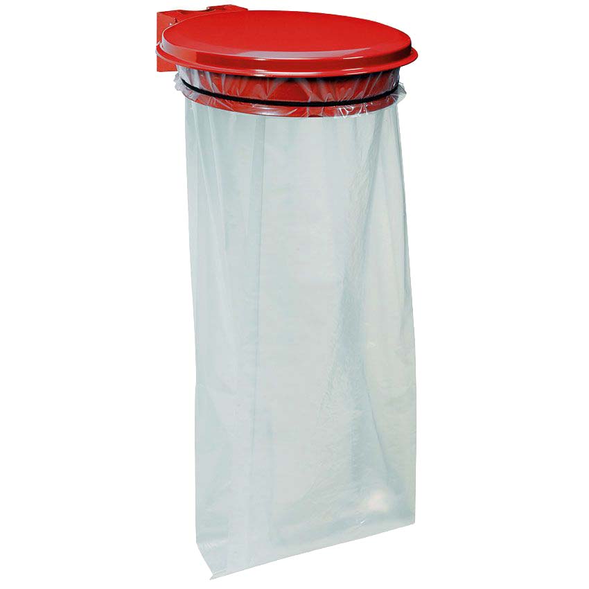 Collecteur porte-sac mural intérieur avec couvercle - Rouge RAL 3020