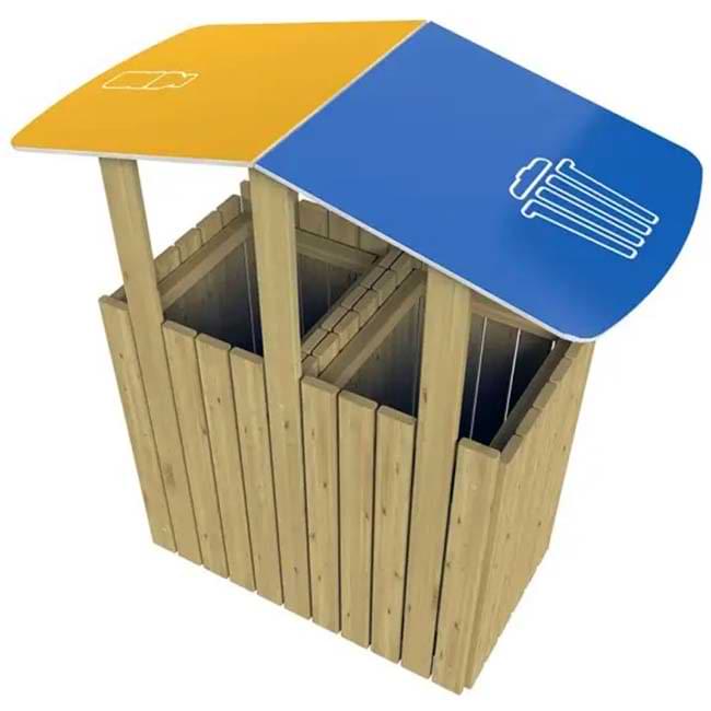 Corbeille Tri-sélectif bois 2 X 100L - Version avec toit