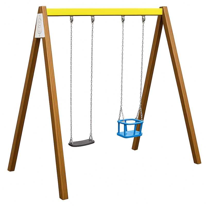 Portique bois 2 m équipé balançoire + nacelle bébé