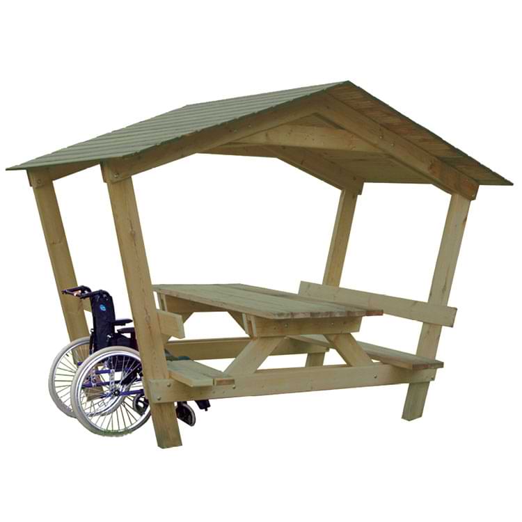 Table-banc pique nique avec toit - Version PMR