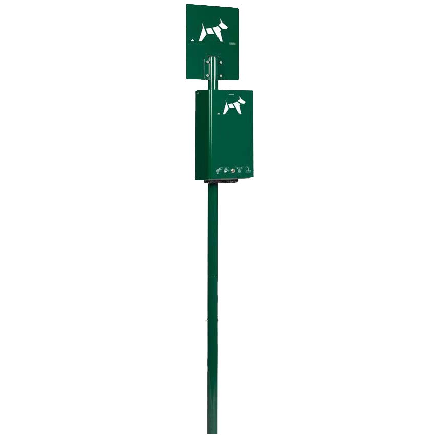 Borne hygiène canine sur poteau - Vert mousse RAL 6005