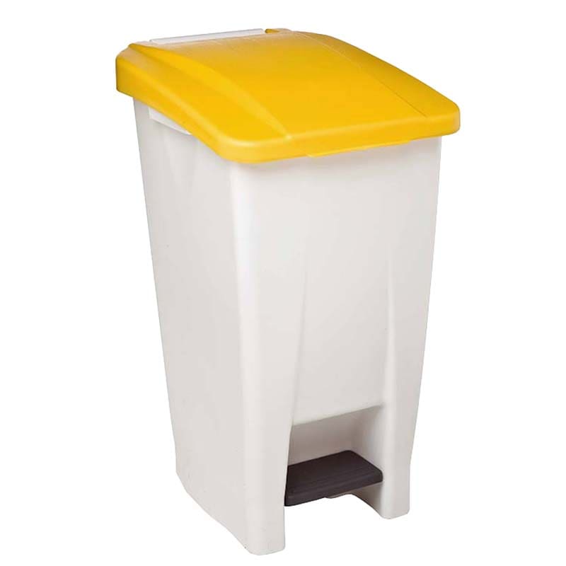 Collecteur mobile à pédale 60L - Blanc - Couvercle Jaune