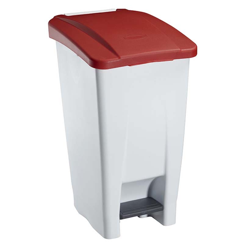 Collecteur mobile à pédale 60L - Blanc - Couvercle Rouge