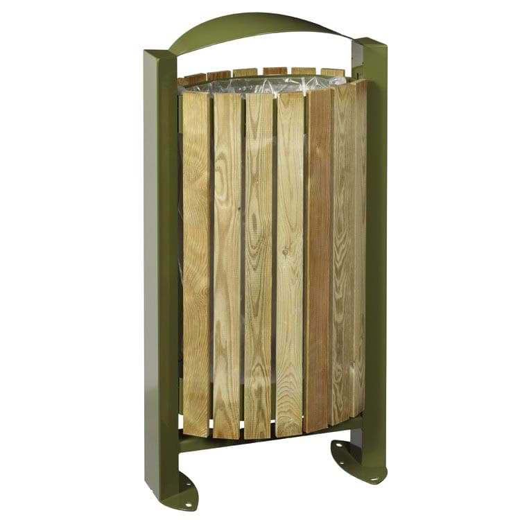 Corbeille lattes bois 60L - Vert olive RAL 6003