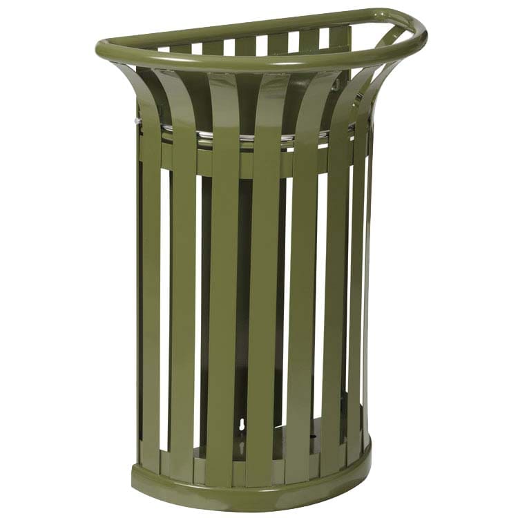 Corbeille tulipe demi-lune 35L - Fixation sur poteau (non fourni) - Vert olive RAL 6003