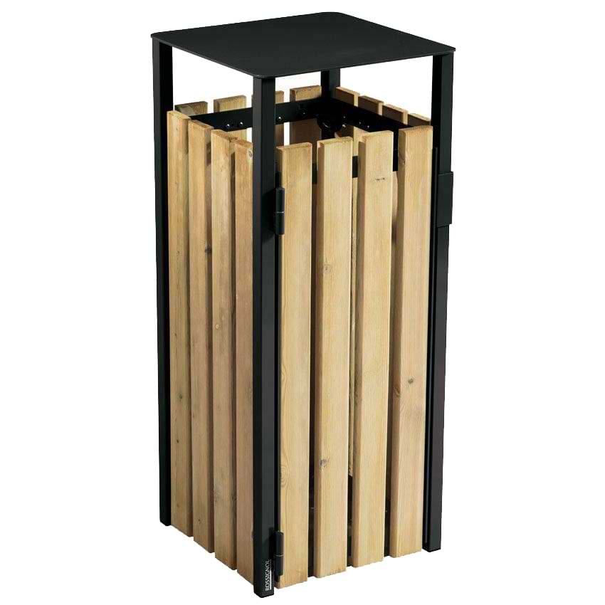 Corbeille acier et lattes bois 110L sans cendrier - Gris manganèse