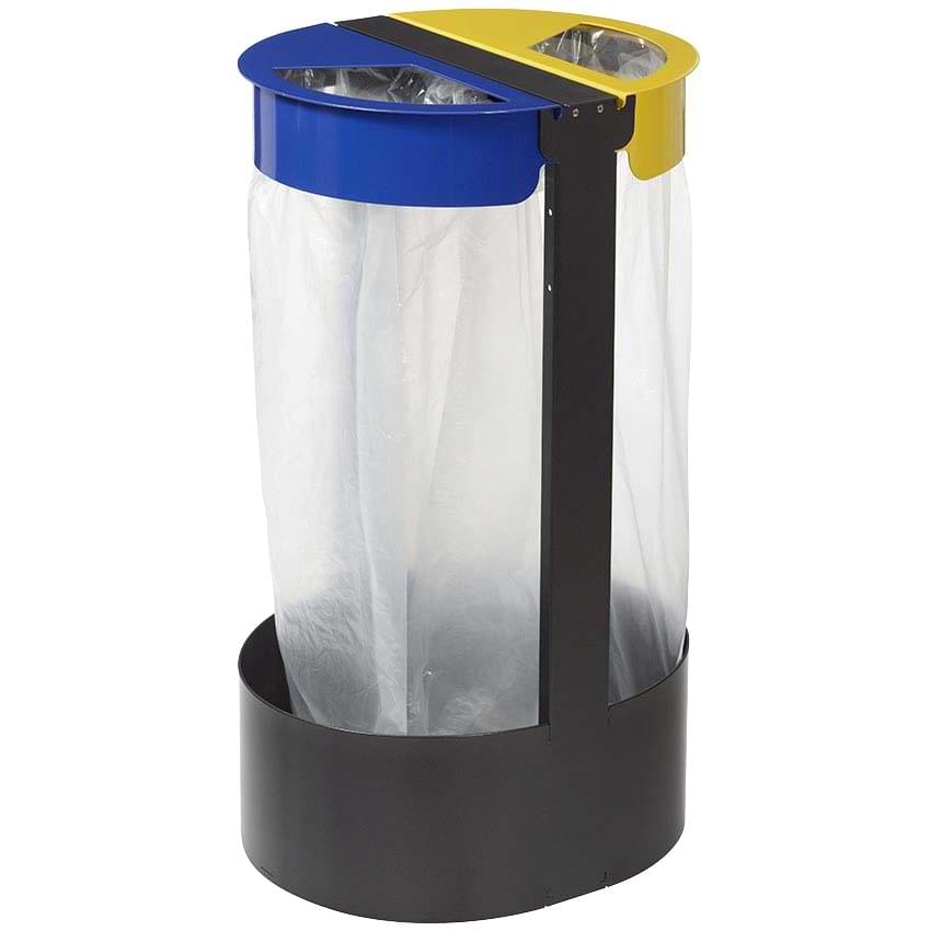 Support sac tri-sélectif 2 flux 2 X 75L - Jaune RAL 1021 / Bleu RAL 5002