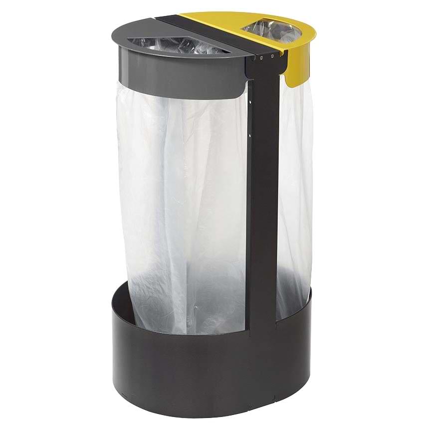 Support sac tri-sélectif 2 flux 2 X 75L - Jaune RAL 1021 / Gris RAL 7033