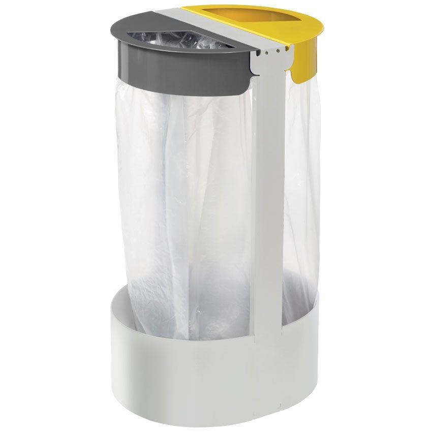 Support sac tri-sélectif blanc 2 flux 2 X 75L - Jaune RAL 1021 / Gris RAL 7033