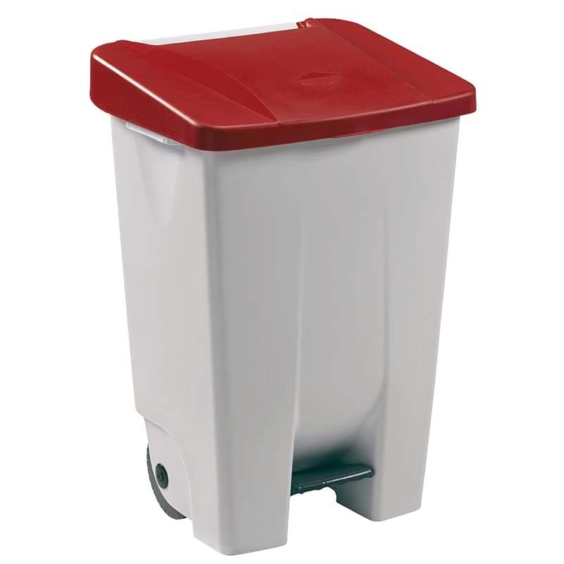 Collecteur mobile à pédale 80L - Blanc - Couvercle Rouge