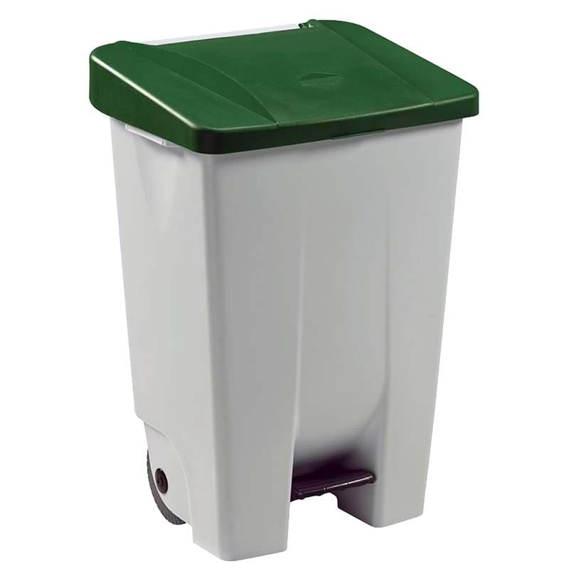Collecteur mobile à pédale 80L - Blanc - Couvercle Vert