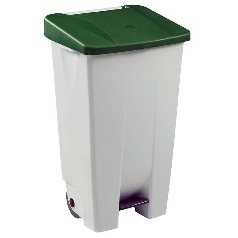 Collecteur mobile à pédale 120L - Blanc - Couvercle Vert