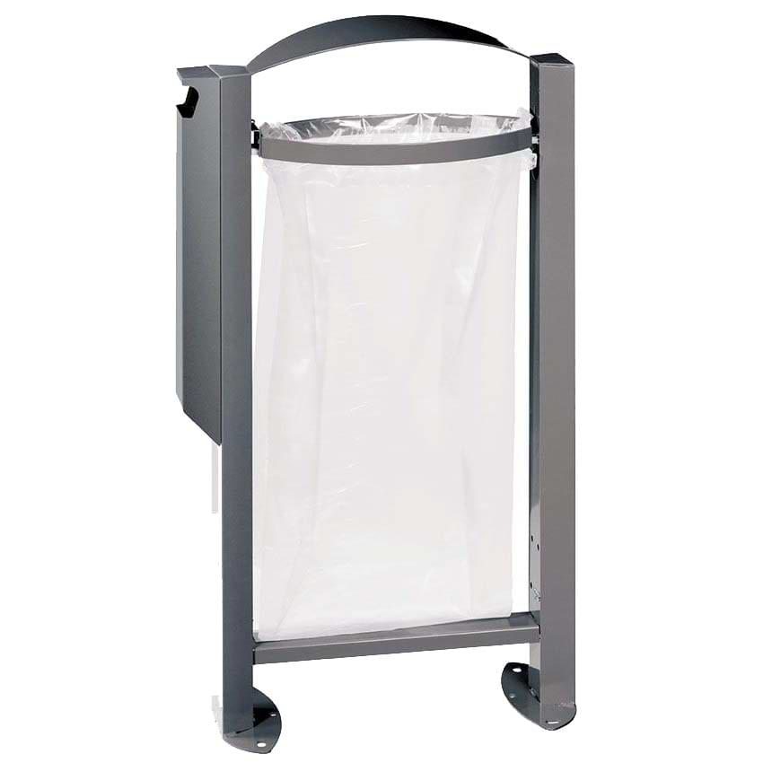 Corbeille support de sac Vigipirate 60L avec cendrier - Gris métal RAL 9006