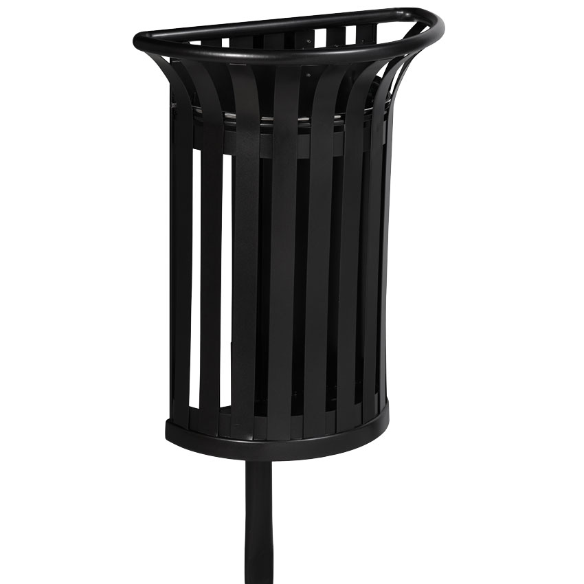 Corbeille tulipe demi-lune 35L - Fixation sur poteau (non fourni) - Gris manganèse