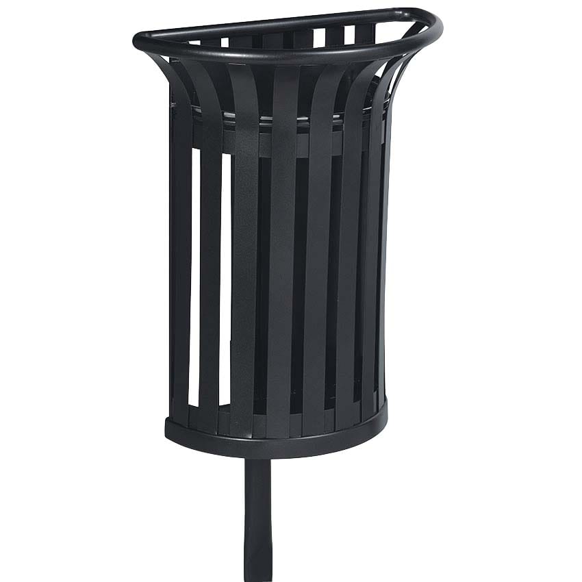 Corbeille tulipe demi-lune 35L - Fixation sur poteau (non fourni) - Gris anthracite RAL 7016