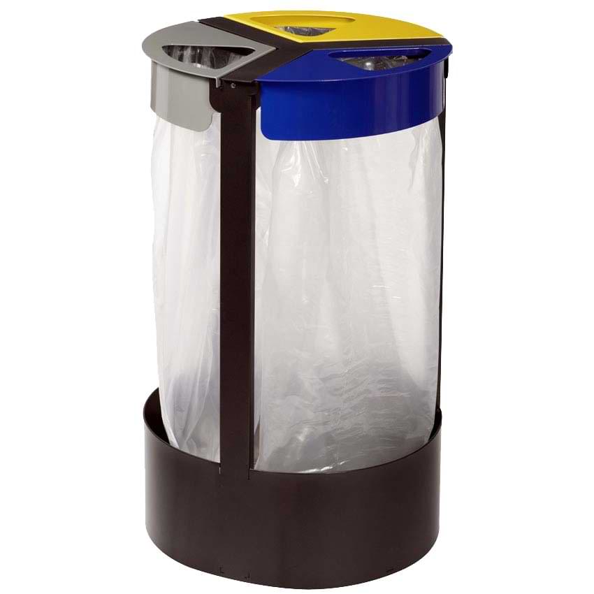 Support sac tri-sélectif 3 flux 3 X 45L - Jaune RAL 1021 / Bleu RAL 5002 / Gris RAL 7033