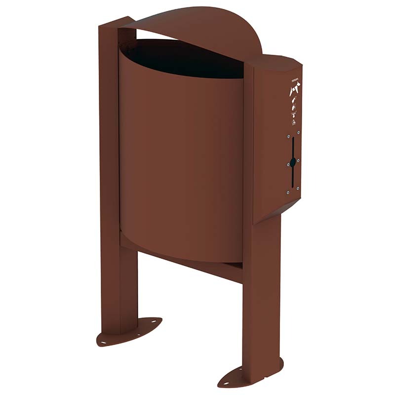 Corbeille 40L + distributeur sachets hygiène canine - Aspect corten