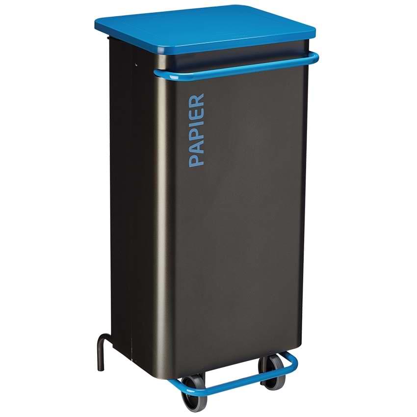 Poubelle tri-sélectif mobile 110L - Couvercle Bleu RAL 5015 / Papier