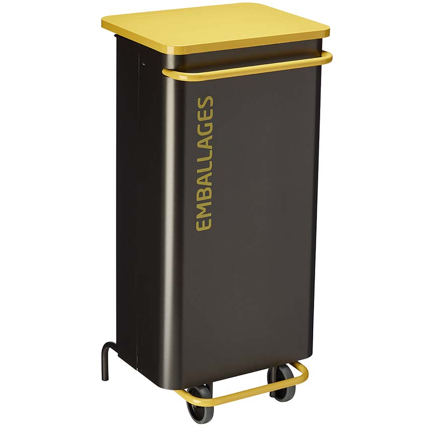 Poubelle tri-sélectif mobile 110L - Couvercle Jaune RAL 1021 / Emballages