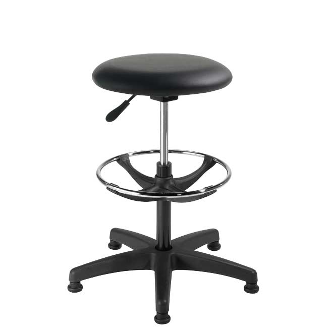 Tabouret assise vinyle sur patins avec repose-pieds