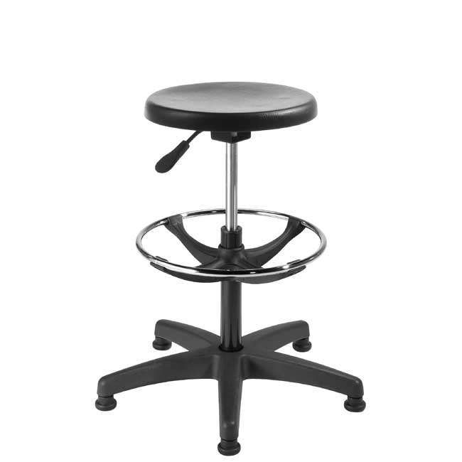 Tabouret assise polyuréthane patins sur repose-pieds