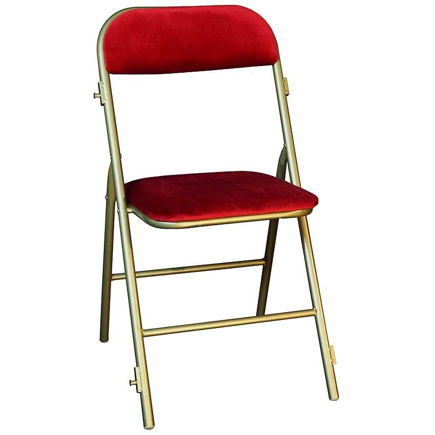 Chaise pliante modèle Prestige - Pied doré - Velours rouge