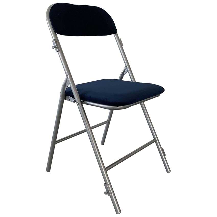 Chaise pliante modèle Prestige - Pied argenté - Velours bleu