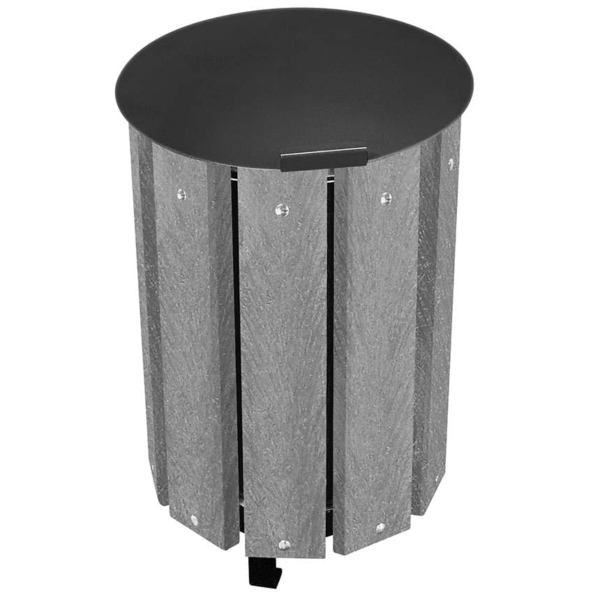 Corbeille plastique recyclée 48L - Avec couvercle - Gris