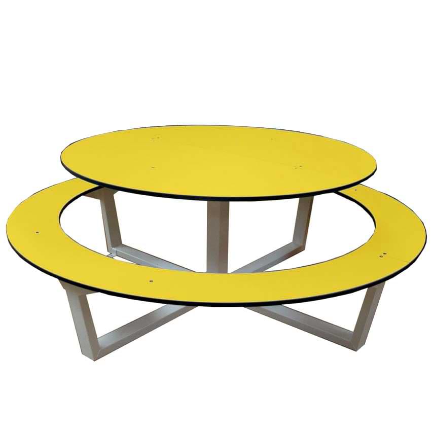 Table pique-nique ronde PEHD Collège - Jaune
