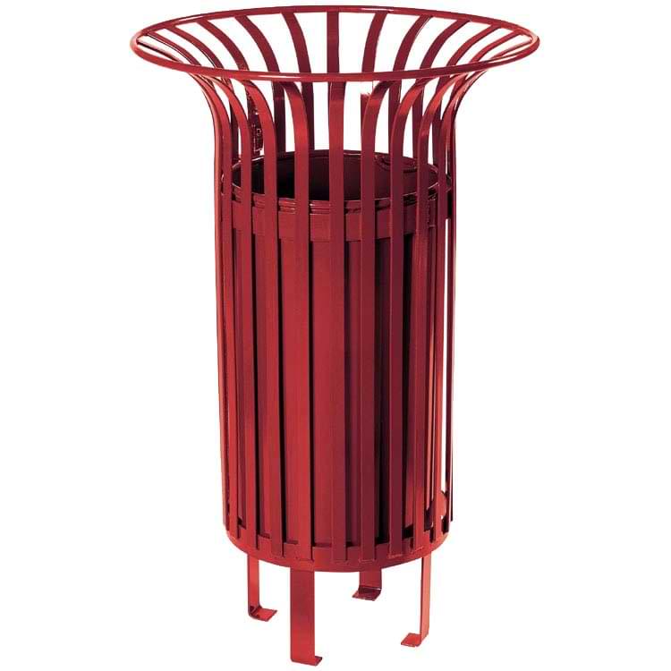 Corbeille acier Jardin Public 55L - Rouge RAL 3004