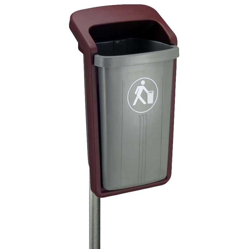 Corbeille extérieure P.E.H.D Arles 50L - Gris / Rouge bordeaux