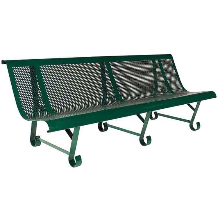 Banc tôle perforée Belleville 3 pieds - Vert RAL 6005 - L. 2000 mm