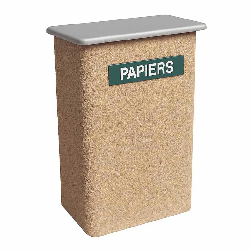 Corbeille béton rectangulaire 70L - avec couvercle inox