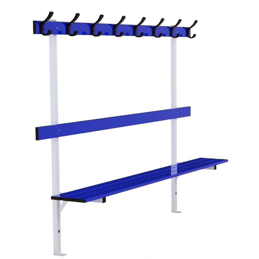 Banc vestiaire mural - Version avec dossier + 8 patères (Le ml)