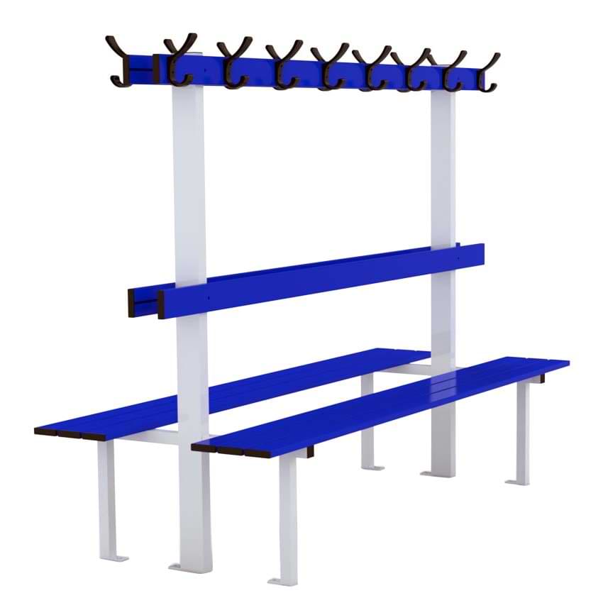 Banc vestiaire central - Version avec dossier + 8 patères (Le ml)