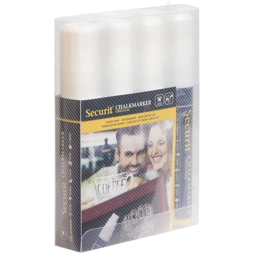 Pochette 4 feutres craie liquide Blanc - Pointe large 7-15 mm