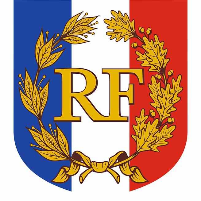 Ecusson porte-drapeaux - Tricolore + RF et palmes