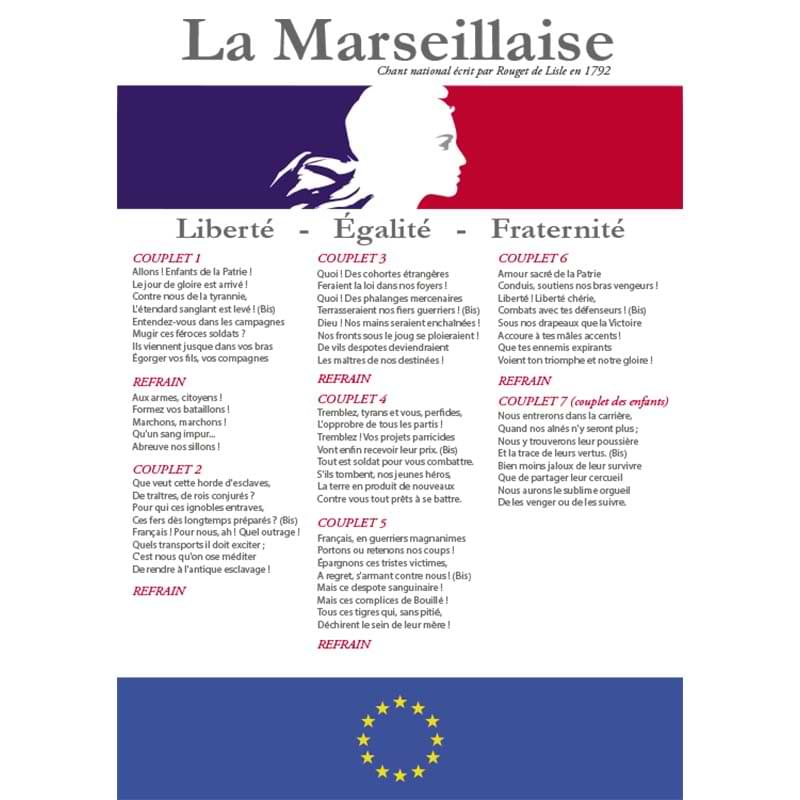 Plaque La Marseillaise PVC - A3 - 297 x 420 mm - Modèle Collège-Lycée
