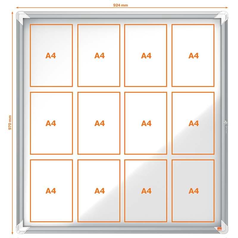 Vitrine extérieure Nobo - 12 X A4 - H. 969 X L. 923 mm