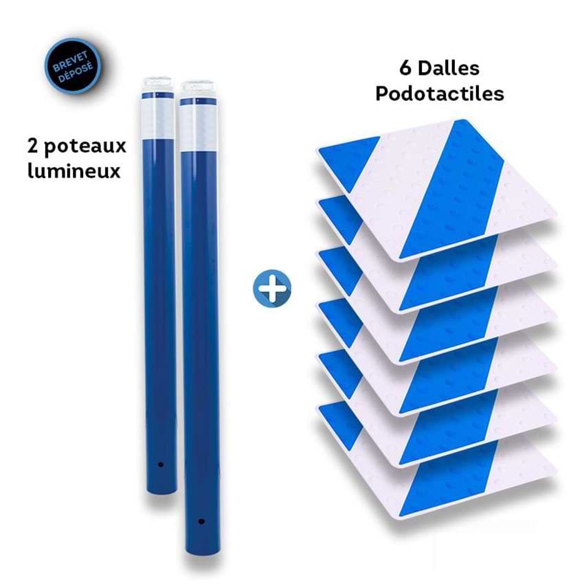 Kit de balisage passage piétons - Poteaux bleu / Dalles blanc/bleu