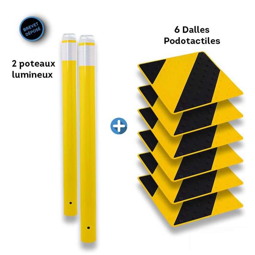 Kit de balisage passage piétons - Poteaux jaune / Dalles noir/jaune