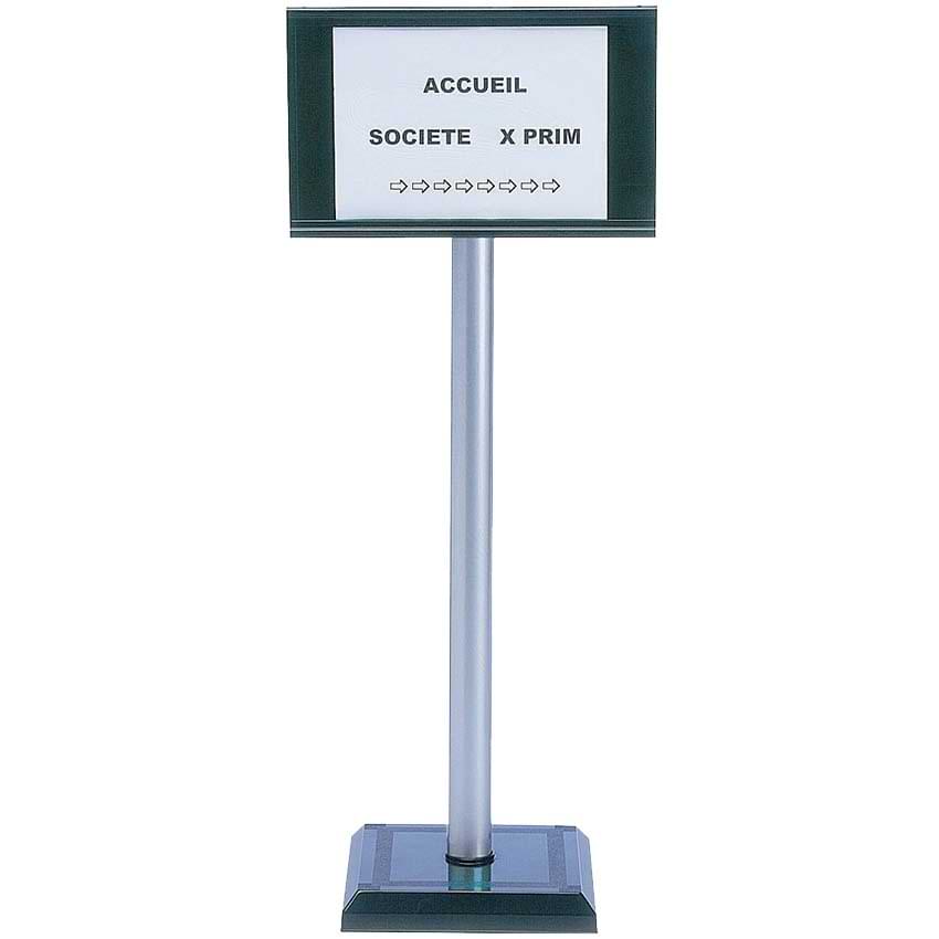 Poteau accueil PVC + support info A4 - Gris métallisé