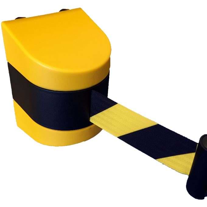 Enrouleur sangle mural 10 m - Corps et sangle jaune et noir