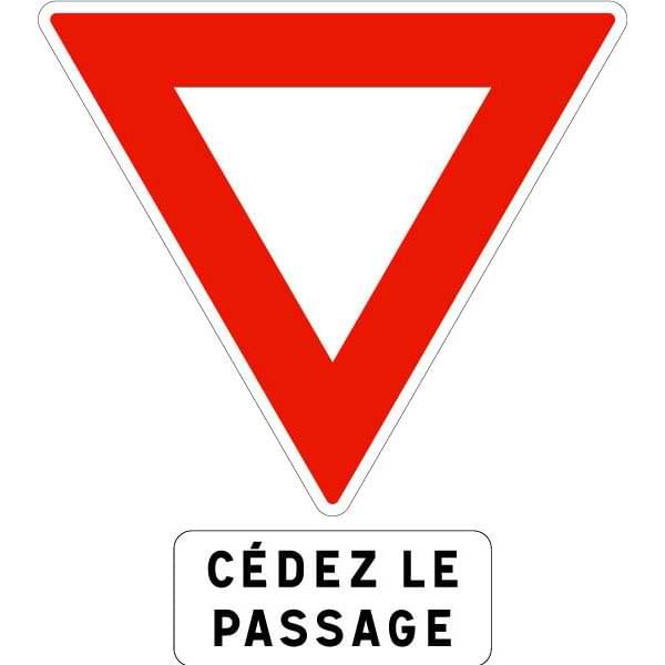 Panneau routier Cédez le passage AB3a 1000 mm + M9c 500 X 200 mm - Classe 2
