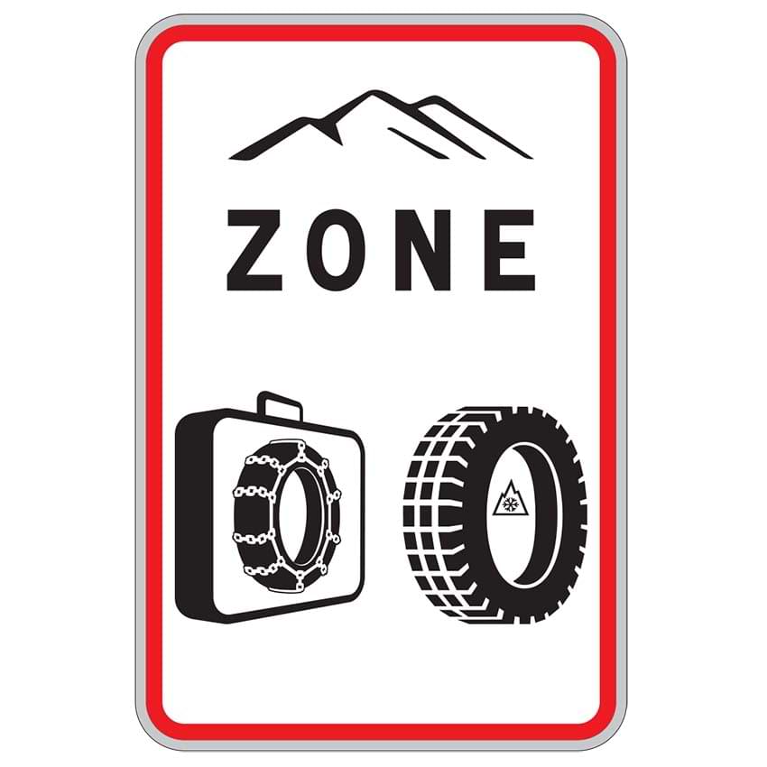 Panneau routier B58 - Entrée zone obligation équipement hiver - 600 X 900 mm - Classe 2