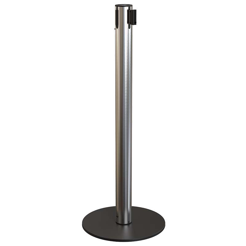 Poteau à sangle Eco-Line 2 m - Poteau inox brillant / Sangle noire